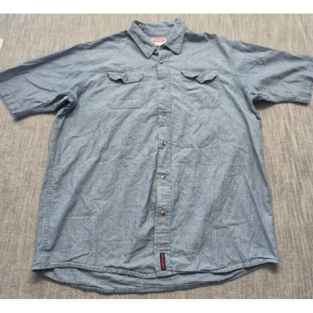 Wrangler men's‎ blue button up short sleeve shirt XLT pockets workwear Cotton